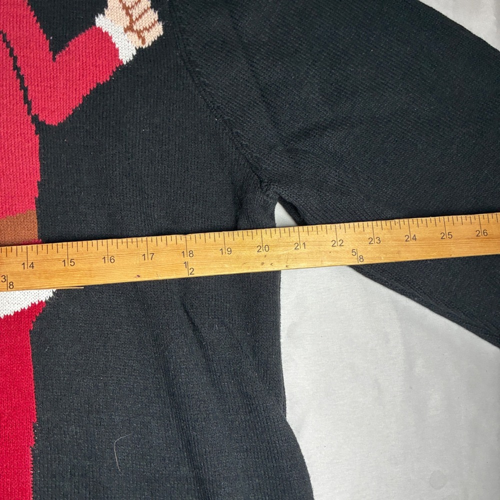 Roebuck & Co Mens XL Black Santa Claus Ugly Christmas Sweater Thumbs Up Holiday - Picture 4 of 8